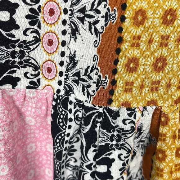 Kori America Womens Tunic L Pink Black Gold Boho Fit & Flare Lace Bell Sleeves - Picture 9 of 13